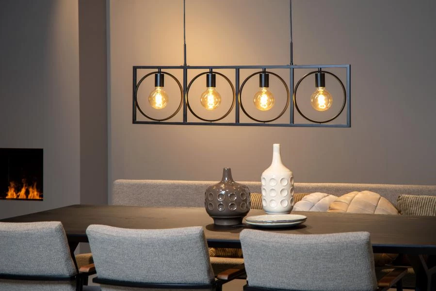 Lucide SUUS - Pendant light - 4xE27 - Black - atmosphere 1